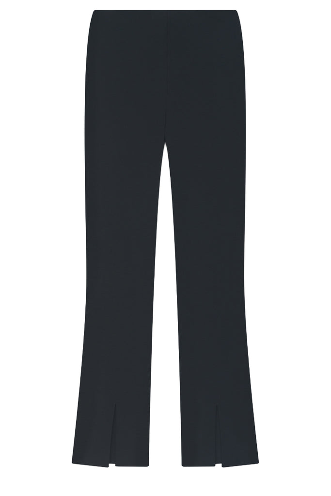 Black wide-leg cropped pants with a subtle flare at the hem, shown flat against a solid white background.