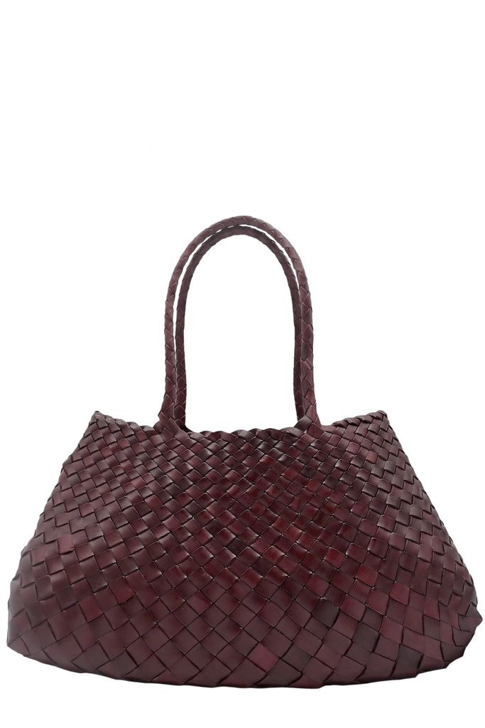 Dragon Diffusion woven leather tote bag in dark red, shown against a plain white background.