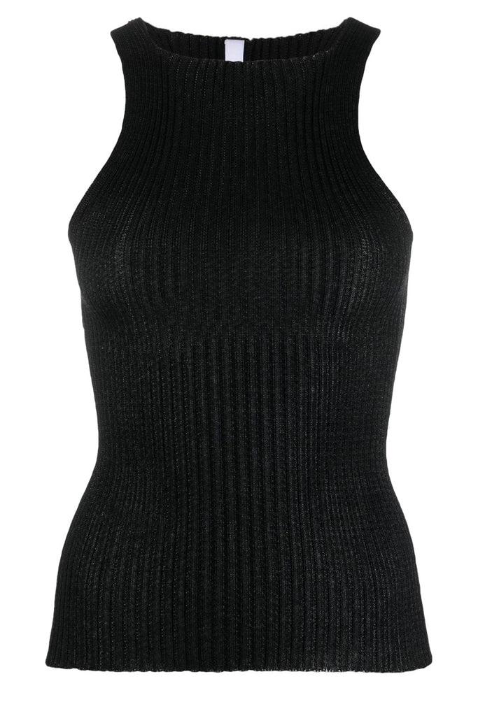The Emma high-neck organic cotton-blend top in black color from the brand A. ROEGE HOVE