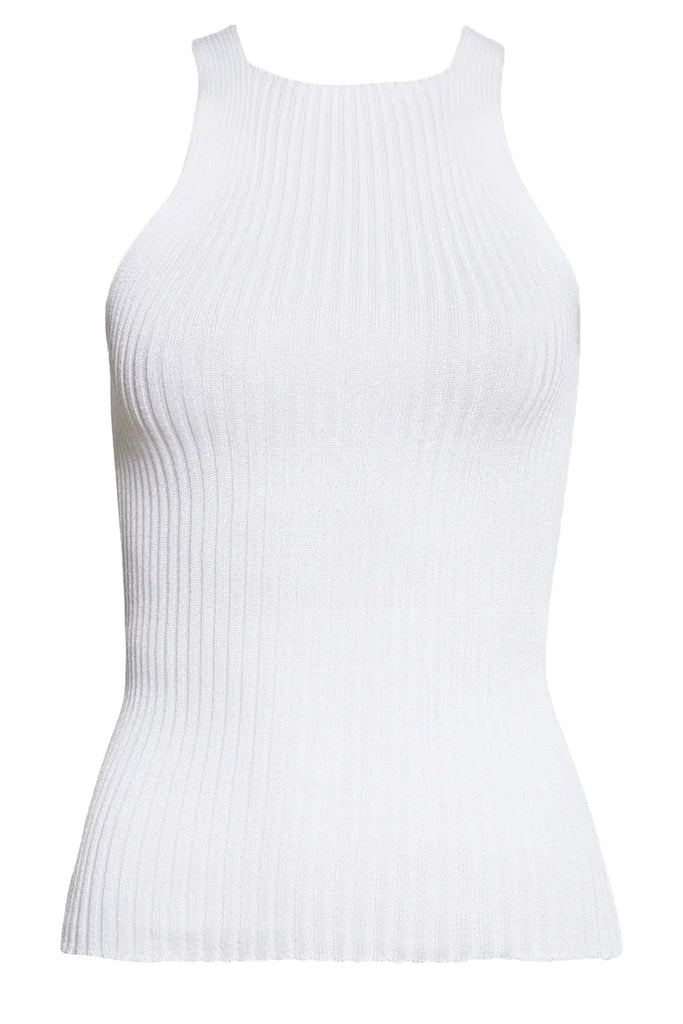 The Emma high-neck organic cotton-blend top in optic white color from the brand A. ROEGE HOVE