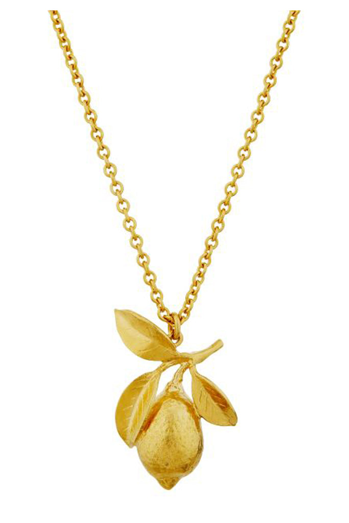 The large lemon leaf necklace in gold colour from the brand ALEX MONROE