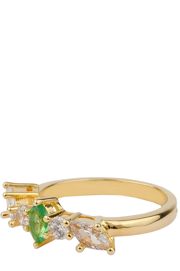 The diamond ring in gold, green and clear colour from the brand ALL THE LUCK IN THE WORLD