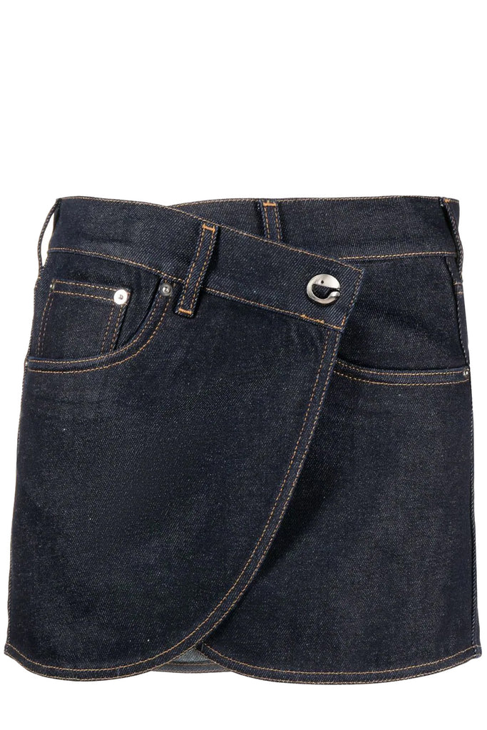 The fold-over denim mini skirt in dark navy color from the brand COPERNI