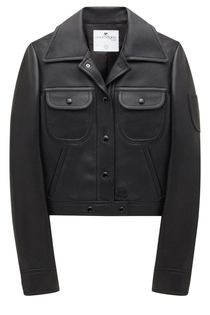 The Vintage Leather Trucker Jacket in black colour from the brand COURRÈGES