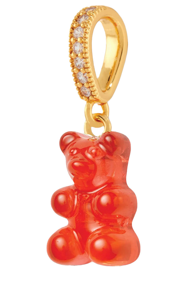The Nostalgia Bear pendant with pave connector in gold and jelly red colours from the brand CRYSTAL HAZE