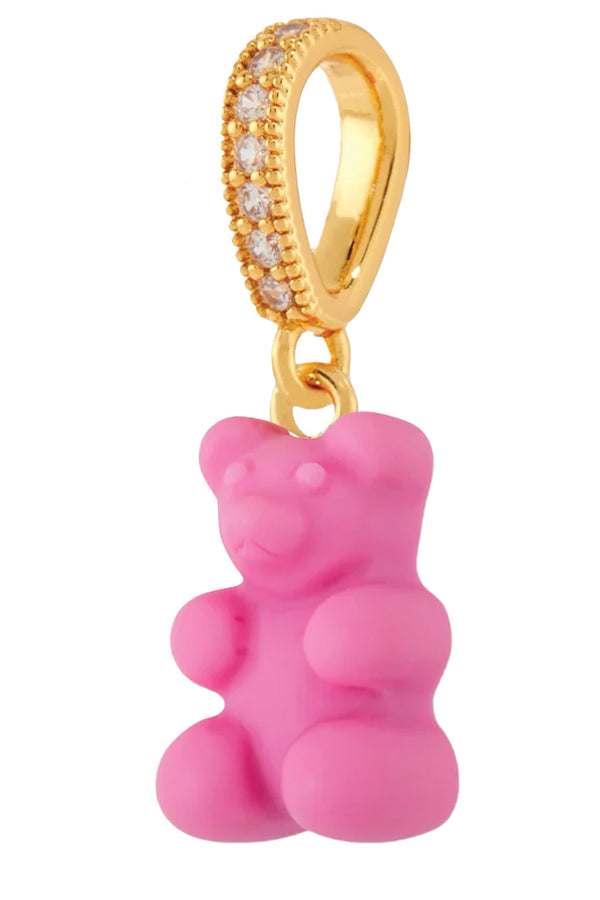 The Nostalgia Bear pendant with pave connector in gold and Elle Woods colours from the brand CRYSTAL HAZE