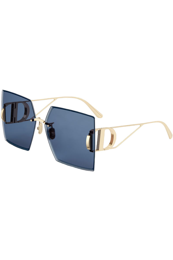 The logo-temple square sunglasses in gold colour and blue lenses from the brand DIOR