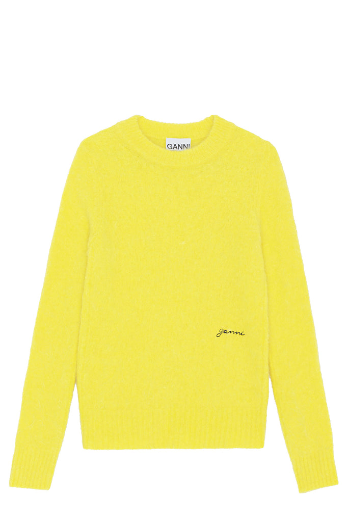 The crew-neck alpaca-blend sweater in yellow color from the brand  GANNI.