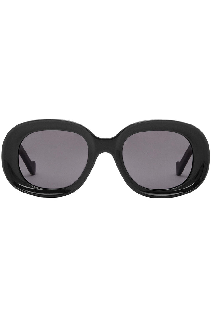 The oval anagram-embellished sunglasses in black color with grey lenses from the brand LOEWE