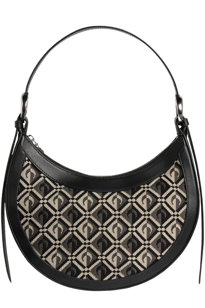 The logo-pattern canvas-panel leather handbag in black color from the brand MARINE SERRE