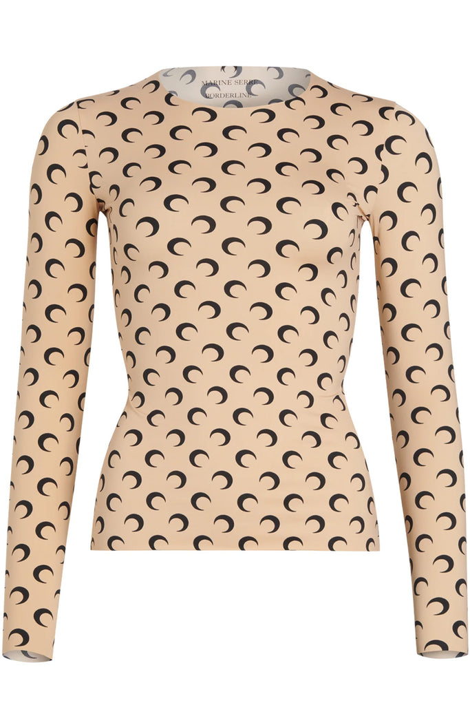 The logo-pattern long-sleeve jersey top in beige color from the brand MARINE SERRE