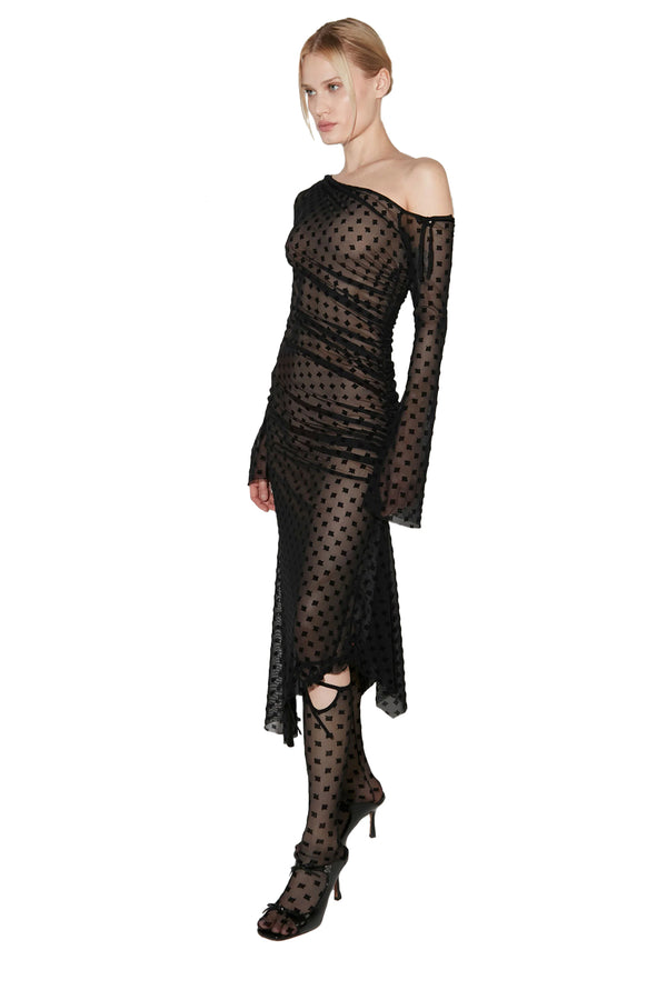 Mesh Monogram Dropped Shoulder Midi Dress