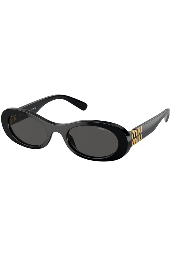The Bold Oval-Frame Logo-Embellished sunglasses in black colour with dark grey lenses from the brand MIU MIU