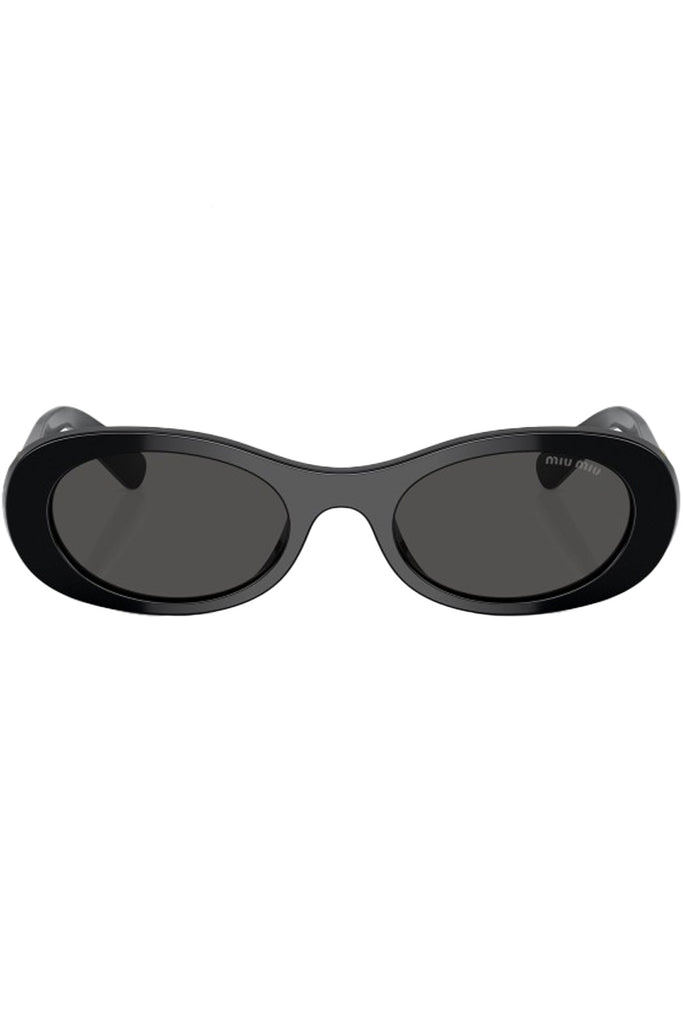 The Bold Oval-Frame Logo-Embellished sunglasses in black colour with dark grey lenses from the brand MIU MIU