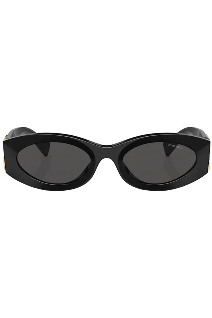 The oval metal logo-hinge bold-temple sunglasses from the brand MIU MIU