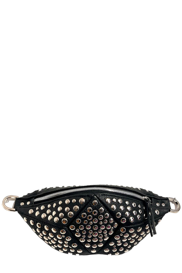The metal rivet-embellished cross-body bag in black colour from the brand NASHA