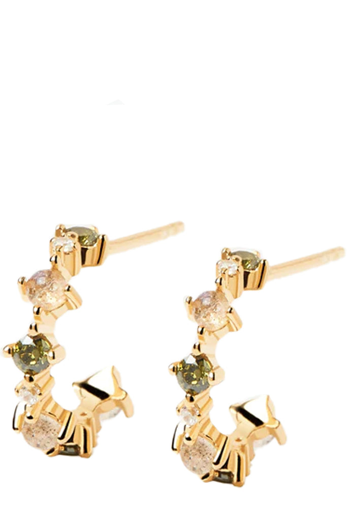 The Glory earrings in gold and green colours from the brand P D PAOLA