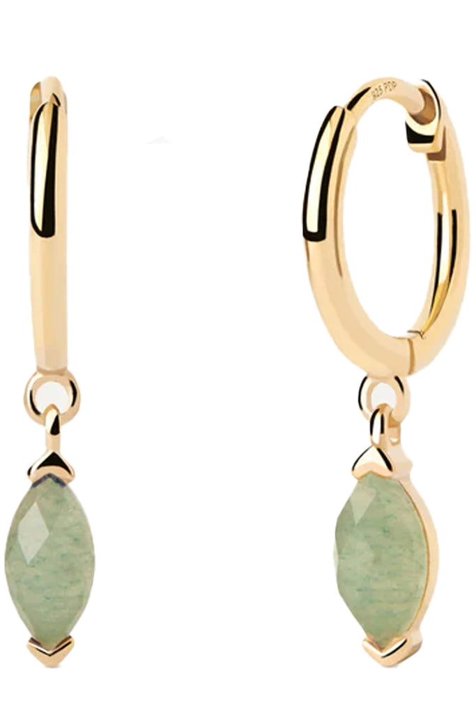 The Green Aventurine Nomad hoops in gold and green colors from the brand P D PAOLA
