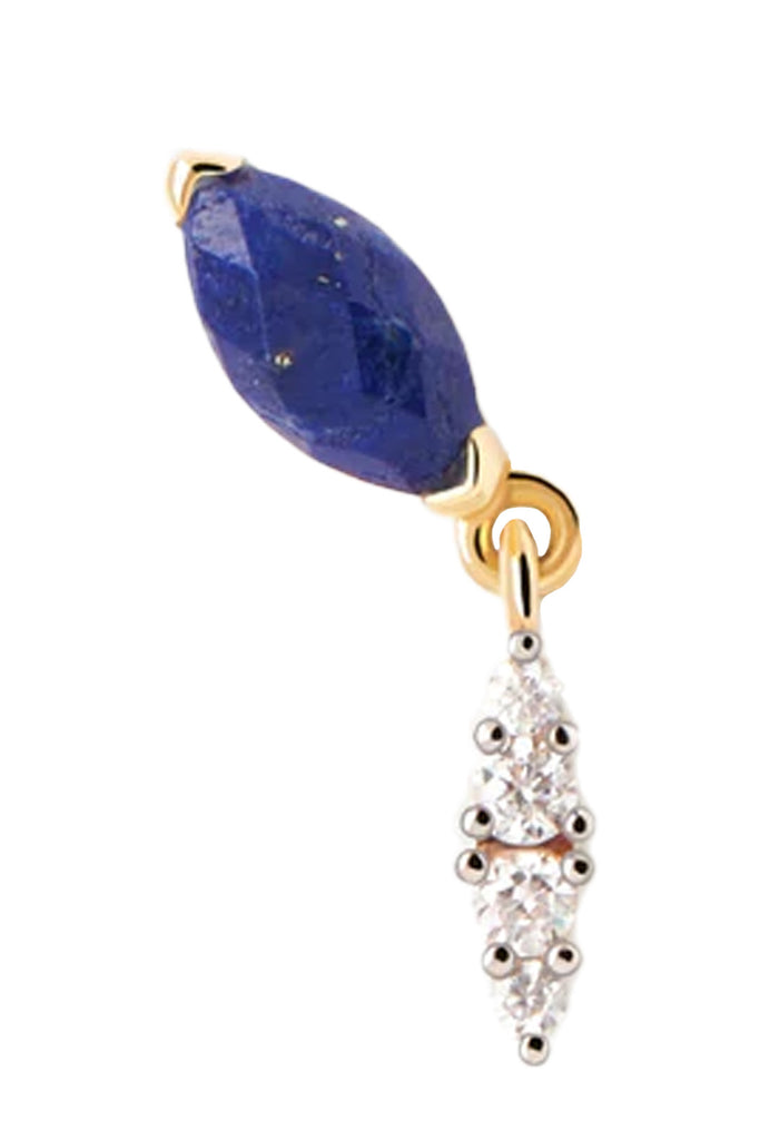 The Lapis Lazuli Ginger single earring in gold and blue colours from the brand P D PAOLA