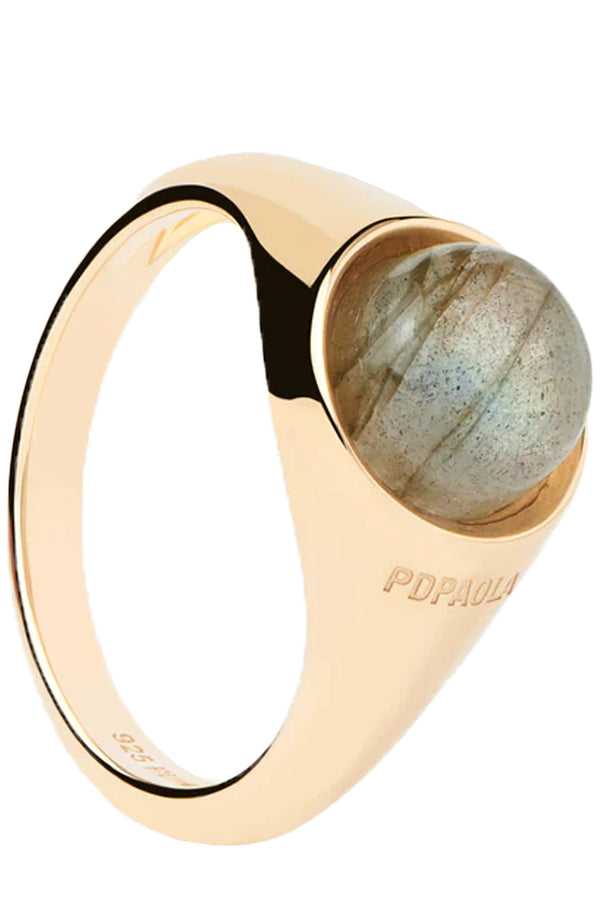 The Moon ring in gold and labladorite colours from the brand P D PAOLA