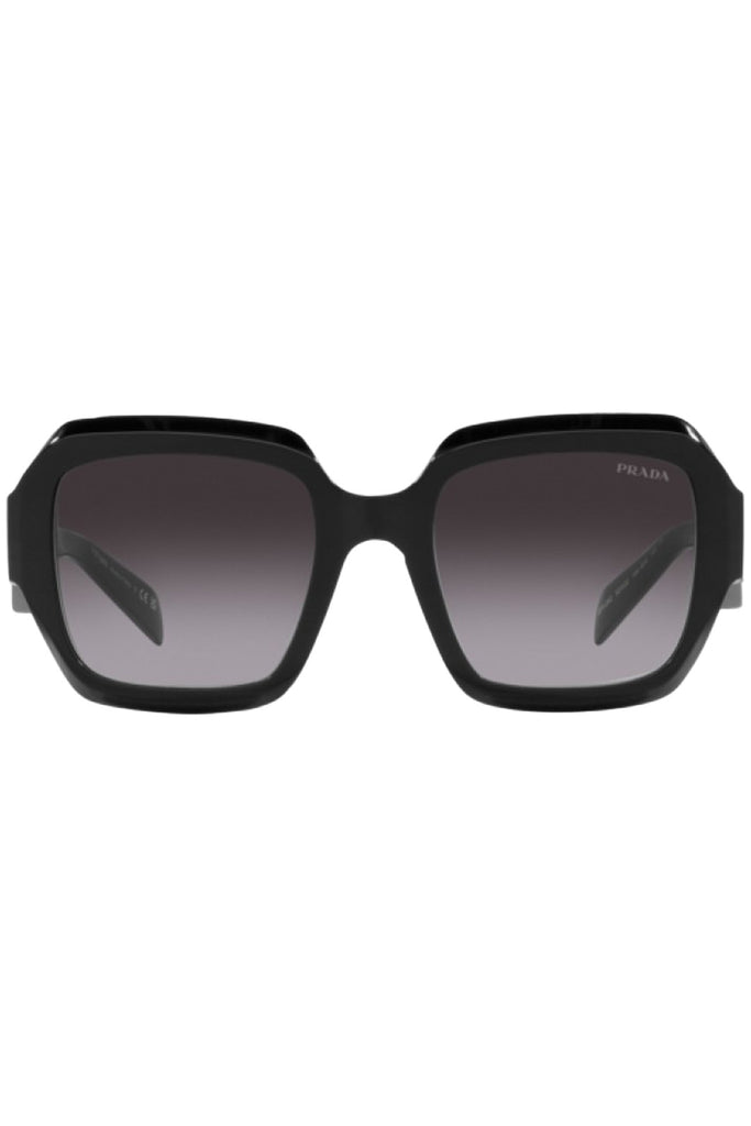 The pillow-frame logo-detail sunglasses in black color with grey lenses from the brand PRADA