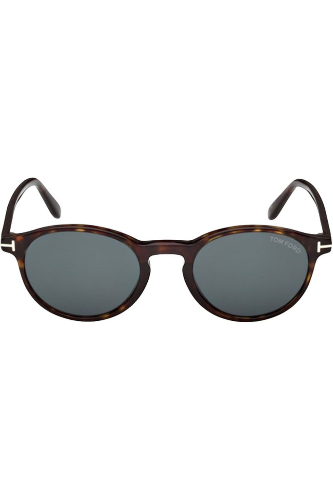 Tom Ford Prescott oval sunglasses in a classic tortoise shell acetate frame with grey lenses.