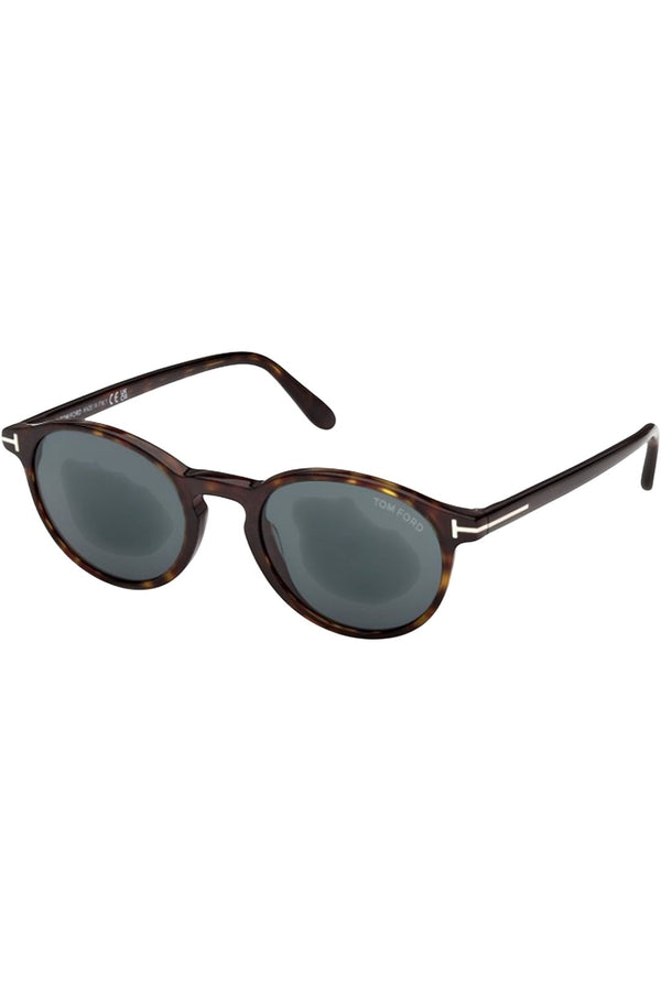 sparklemonde.com Tom Ford Prescott oval sunglasses in brown tortoiseshell acetate with signature metal T logo detail