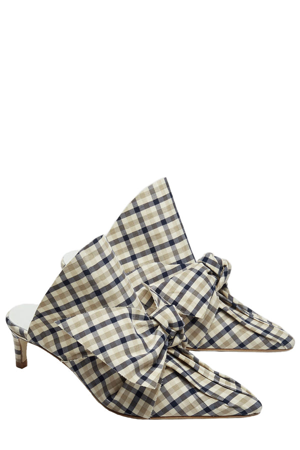 Paulette Navy Cream Check Mules