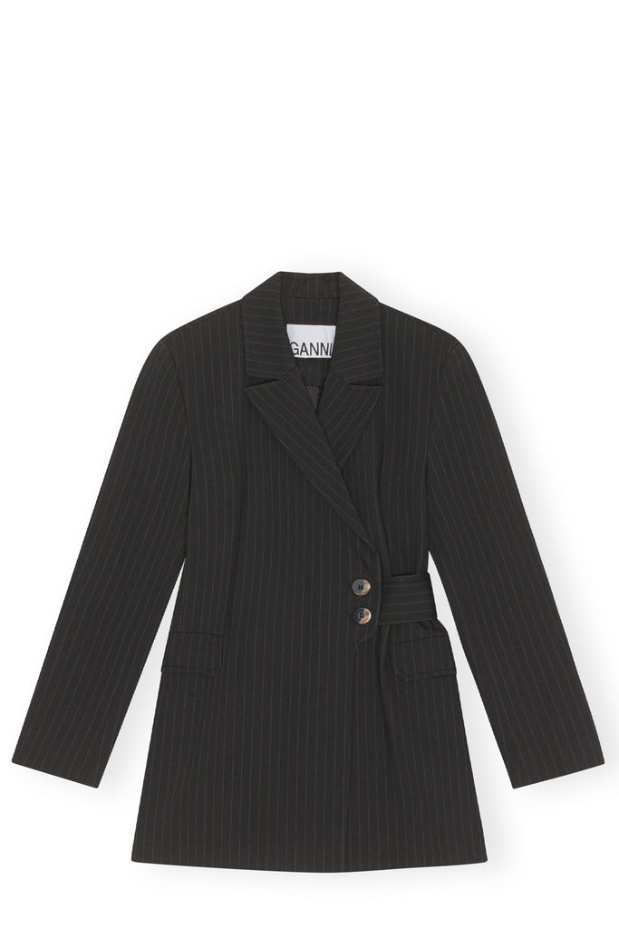 Pinstripe Belted Recycled Polyester Blazer