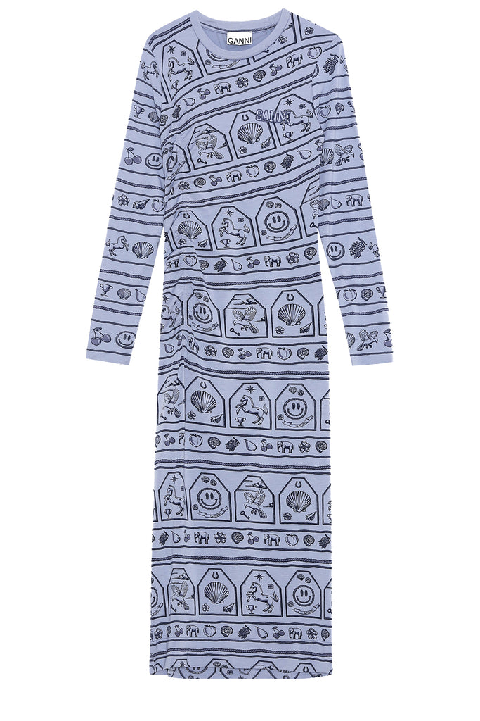 Graphic-Print Long-Sleeve Midi Dress