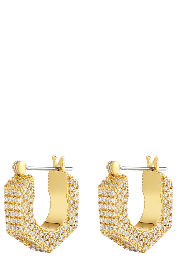 The pave Hex bolt huggie earrings in gold colour from LUV AJ