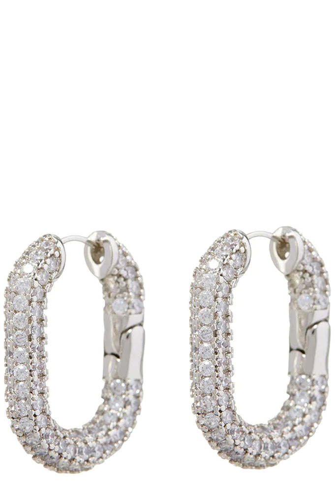 The XL pave chain Link hoop earrings in silver and clear colours from the brand LUV AJ