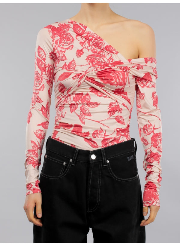 Floral-Pattern Asymmetric Blouse