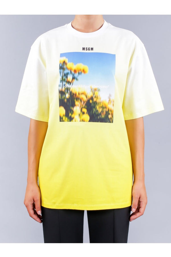 msgm thousand flowers tshirt lemon yellow polo