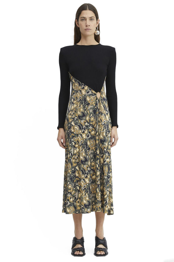 rodebjer anglea marbled midi dress olive leaf ruha