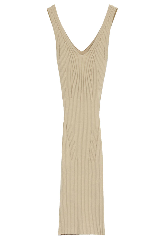 Candance V-Neck Ribbed Stretch-Knit Midi Dress