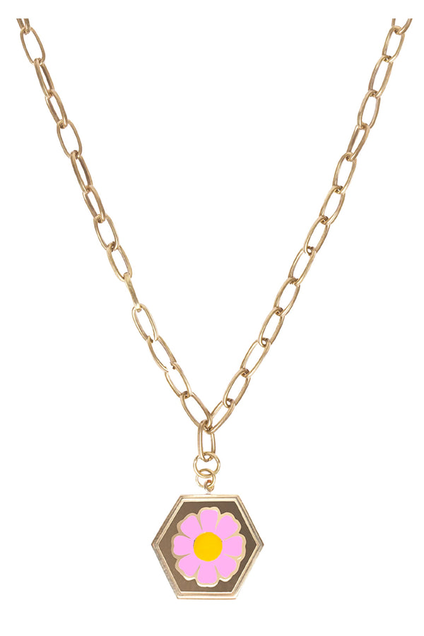 The Daisy necklace in gold and pink colors from the brand WILHELMINA GARCIA