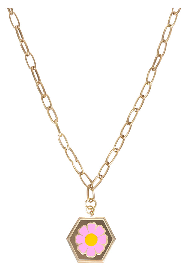 The Daisy necklace in gold and pink colors from the brand WILHELMINA GARCIA